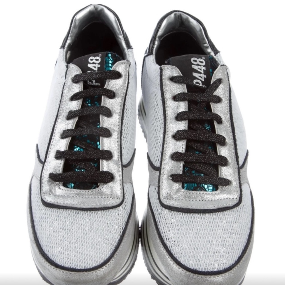P448 Women's White, Silver and Blue Sneakers